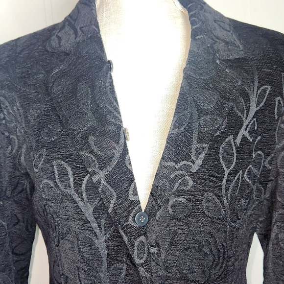 Y2K black velvet Brocade whismigoth Vampire Notch Lapel long length coat - Picture 5 of 13